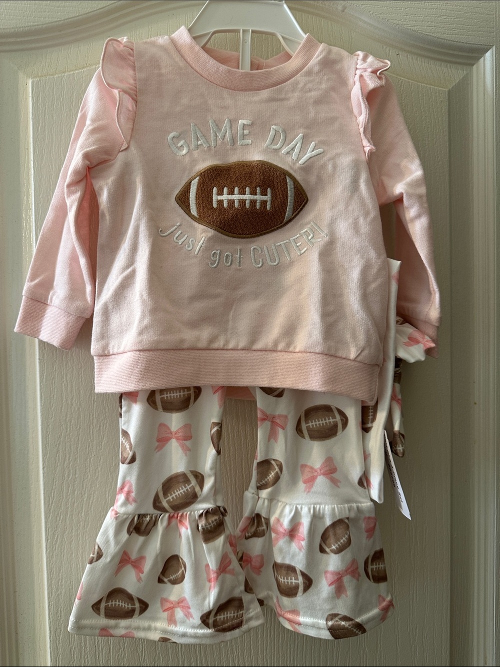 Baby Starters Pink and Cream Football Two-Piece Outfit